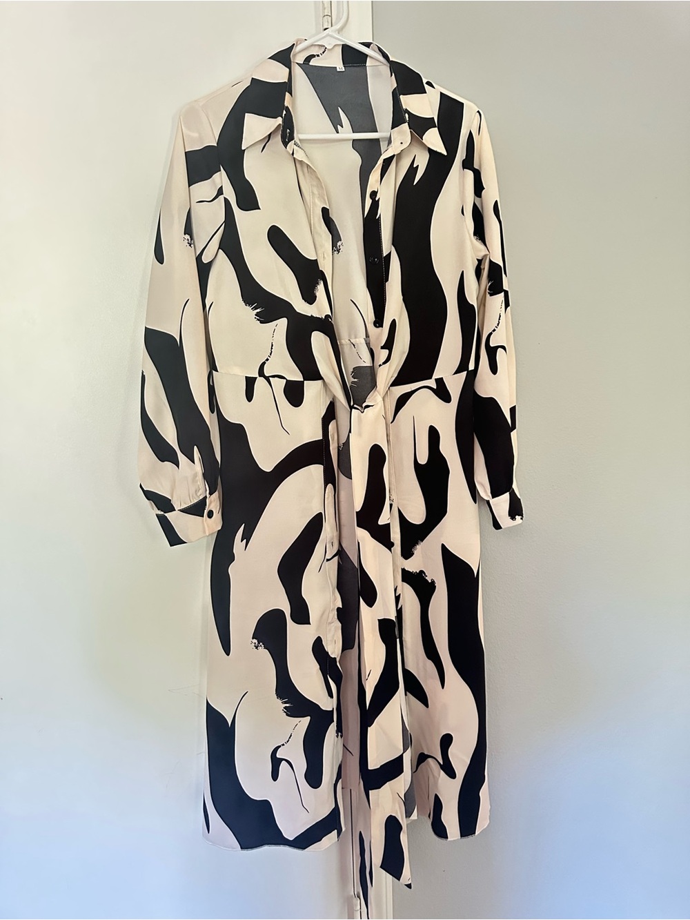 Women’s Black & Cream Printed Shirt Dress